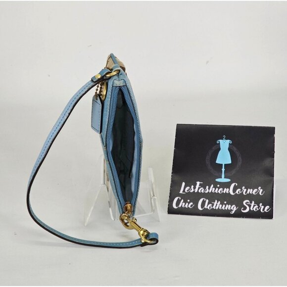 Coach Signature Wristlet Blue & Beige Leather Canvas Monogram Design 134B - Picture 12 of 14